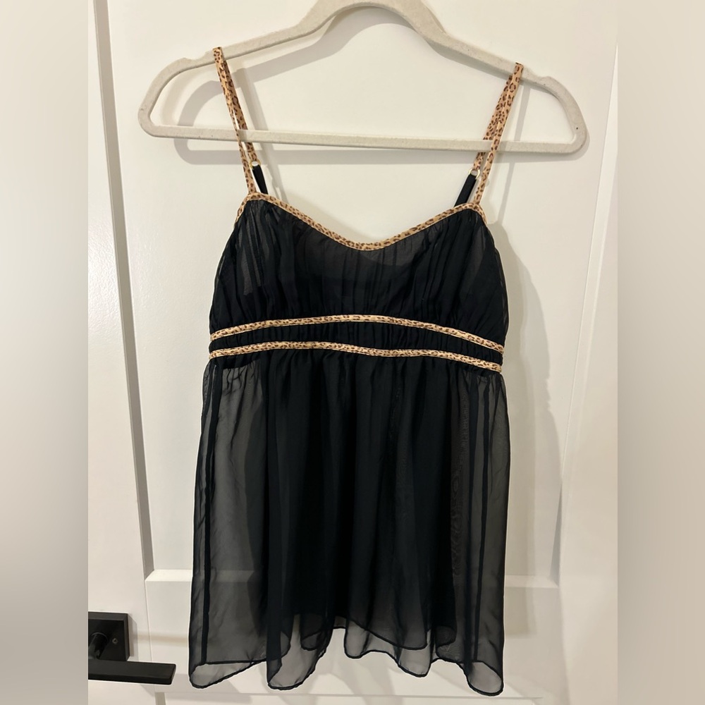 vintage victoria secret leopard trim sheer top